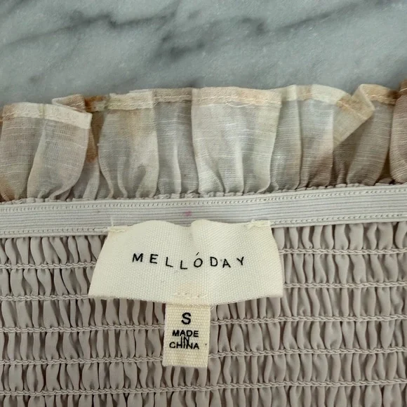 MELLODAY Cream Smocked Off the Shoulder Organza Midi Dress - Picture 10 of 16